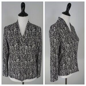 Talbots Black White V-Neck Stretch Career Blouse Formal Top Shirt Size LP